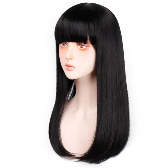Vigorous 24" Long Straight Wig with Bangs Heat Resistant Synthetic Hair Wigs for White Black Women Cosplay