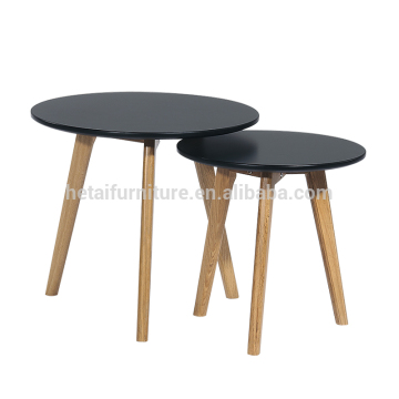 Oak wood coffee table set with MDF top, nesting coffee table