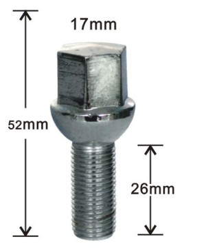 17mm hex 52mm long ball seat lug bolts
