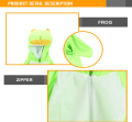 Фланель, зеленая лягушка с капюшоном органов Ромпер смешной костюм