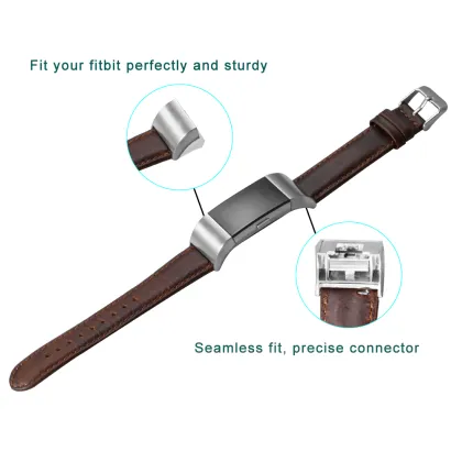 Brown Vintage Smartwatch Leather Replacement Watch band For Fitbit Charge 2 Band