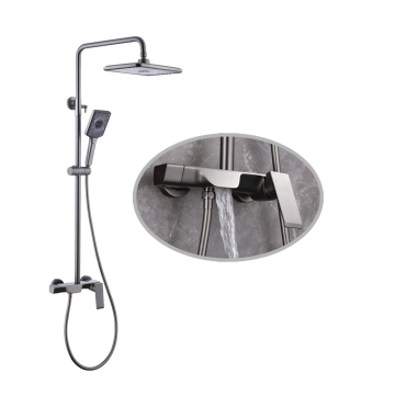 Factory Price Modern Wall-Mounted Bathroom Faucet Set with Rack - Gun Gray Brass Copper Shower