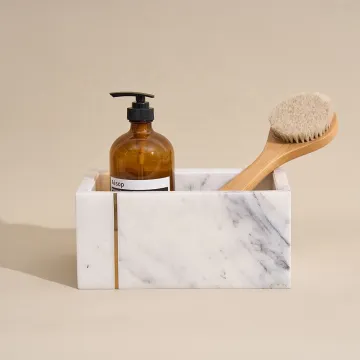 Stylish Nordic White Marble Bathroom Wash Set: Including Storage Box, Jar, and Square Accessories