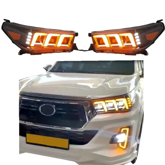 YBJ LED Headlight for Toyota Hilux Revo Rocco 2015-2021 - Front Bumper Lamps with 3 Angel Eyes Lens