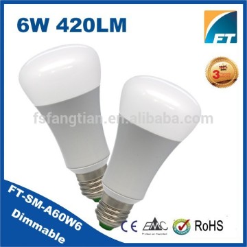 Hot sale color changing remote controlled 6w e27 smart led bulb,led smart lighting