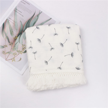 Songmai Baby Swaddle Blanket - 100% Cotton Neutral Receiving Blanket with Tassels