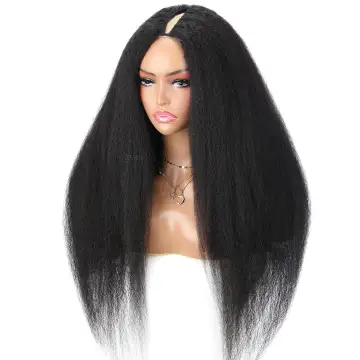 Thin V Part Wig Kinky Straight Natural Scalp Human Hair Wig Without Leave Out