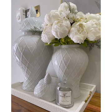 Ceramic White Temple Jar Sets with Lid - Porcelain Ginger Jars Home Decor