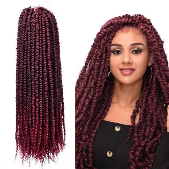 Long 24Inch Ombre Red Brown Women Pre-Looped Spring Bomb Braids Bulk Passion Twist Crochet Braiding Synthetic Hair Extensions