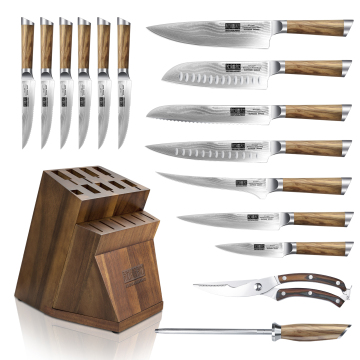New Damascus Steel 73 Layers Powder Steel Kitchen Knife Set with Olive Wood Handles - 16pcs