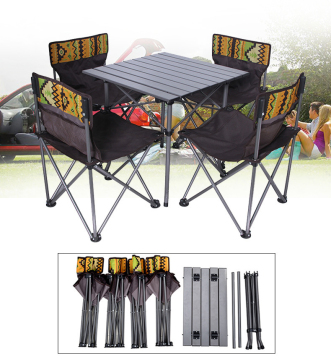 Portable Camping Set: 4 Seating Folding Tables and Chairs for Outdoor Picnic and BBQ