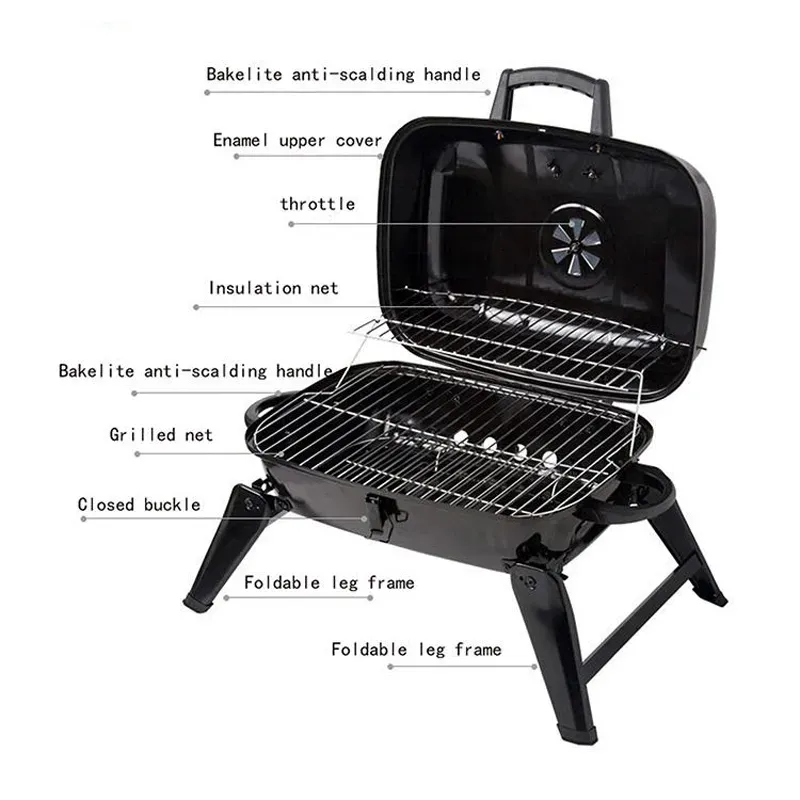 18 Inch Stainless Steel Suitcase-Style Smoker Portable Folding Table Top Grill