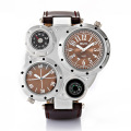 Onregelmatige Wijzerplaat Vierkante Grote Horloges voor Mannen Dual Tijdzone Lederen Band Quartz Waterdicht Sport Horloge Luxe Relogio Masculino