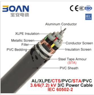 Al/XLPE/Cts/PVC/Sts/PVC, Power Cable, 3.6/6 (7.2) Kv, 3/C (IEC 60502-2)