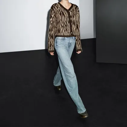 Women's alpaca animal striped cardigan