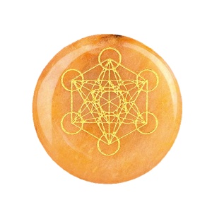 Yellow Jade 25MM Circular Disc Mat Handmade Craved Pattern-Metatron's Cube For Home Decor