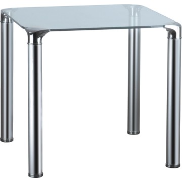 square tempered glass top chromed base dining table