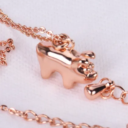 Red Heart Gold Filled Butterfly Jewelry with Pink Doll Animal Pendant Necklace