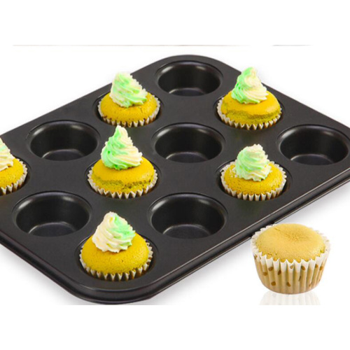 12-Cavity Carbon Steel Non Stick Muffin Pan-Black