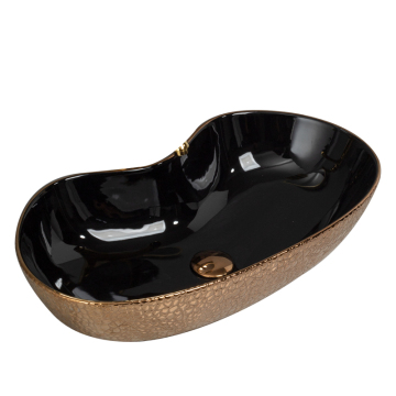 Gold Electroplated Ceramic Art Basin for Bathroom - Table Top Wash Basin for Hotel