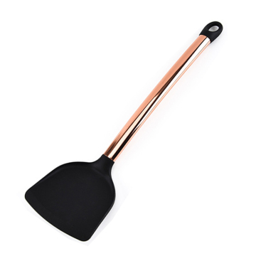 Rose Gold Stainless Steel Solid Handle Kitchen Slotted Turner Silicone Spatula