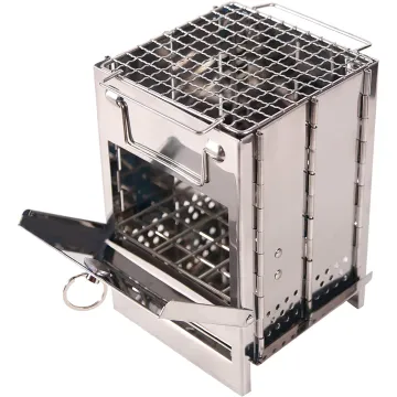 Portable Folding Mini BBQ Grill Wood Burning Camp Stove Stainless Steel Backpacking Stoves