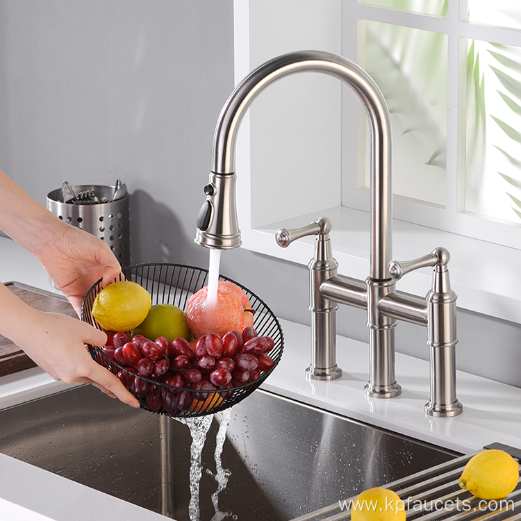 Highly Recommend Good Sales Double Bridge Kitchen Faucet