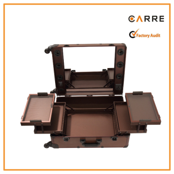 gold pro lighted portable makeup station with wheels, mirror,telescopic legs