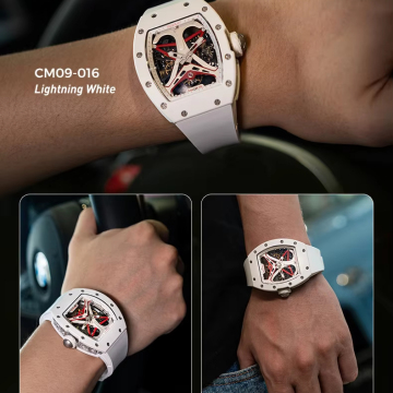 Top Brand Carbon Luxe Men's Watch with Visible Mechanical Movement, Automatic Mechanical Skeleton Tourbillon, and Genuine Leather Strap