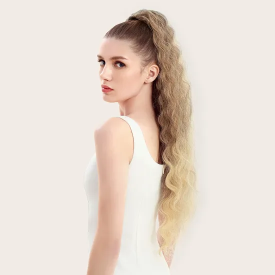 Rebecca Long Clip In Synthetic Hair Extensions Ponytail Heat Resistant Fiber Wrap Around Hairpiece Curly Straight Pony Tail