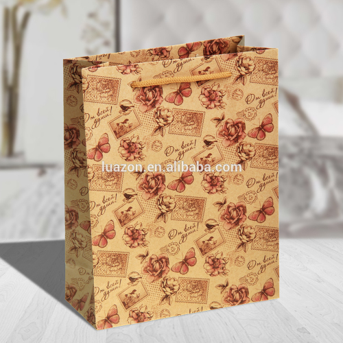 \"Flower and butterfly\" 2015 wholesale custom brown kraft paper bags