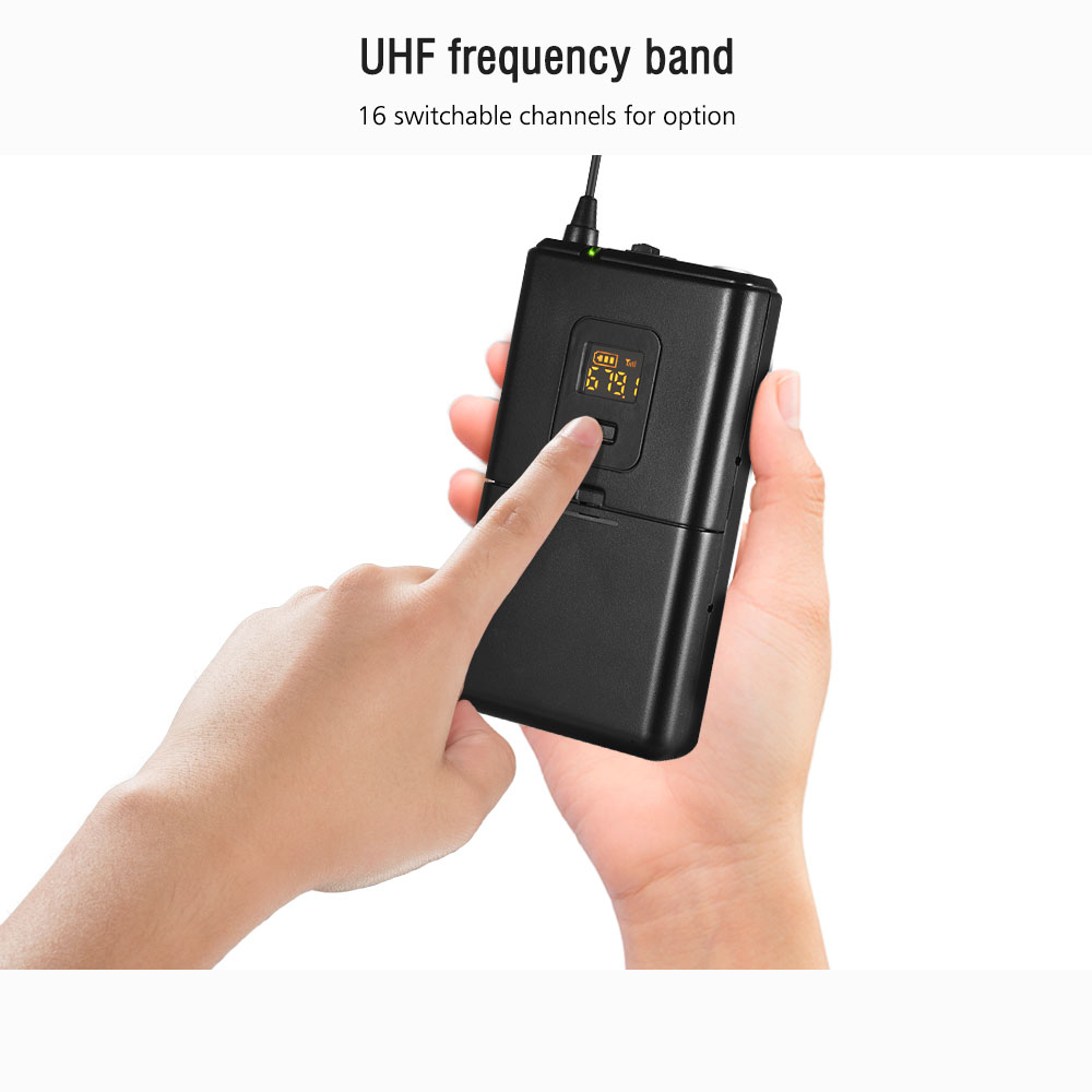 Professional UHF Wireless Microphone with Lavalier Lapel Mic for DSLR Cameras for Video Recording Teaching Interview