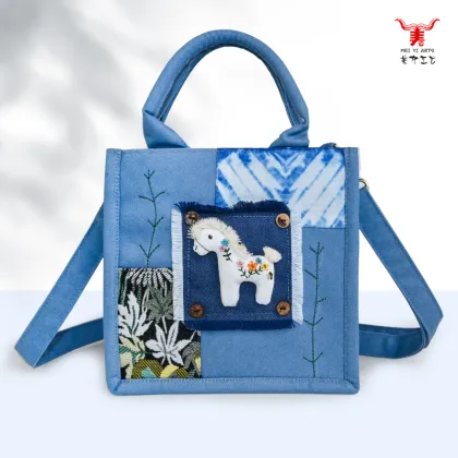 Handheld Ethnic Denim Crossbody Bag