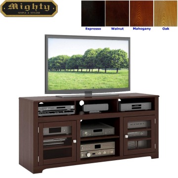 Walnut Wood And Glass Television TV Console Stand 60 Inch