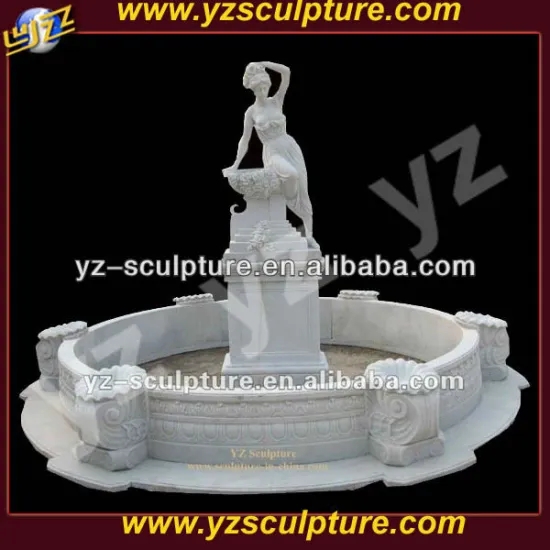 beautiful hand carved white marble garden fountain with lady