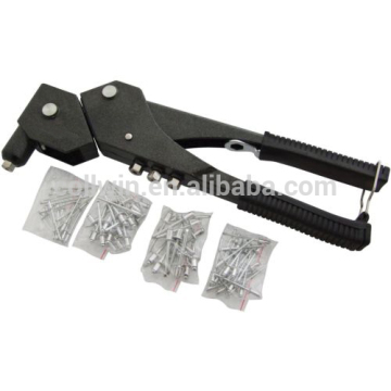 Heavy Duty Swivel Head Hand Riveter 75 Rivets + 4 Nozzles Pop Rivet Gun Metal