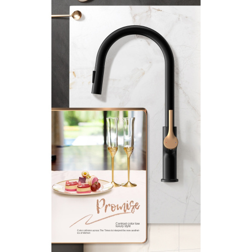 Brass Pull Down Black-Gold Single Handle Kitchen Faucet