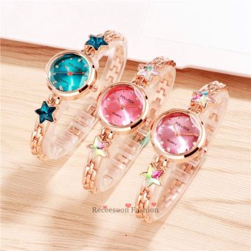Stylish Elegant Quartz Watches with Crystal Plated Star Rhinestones for Girls