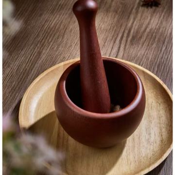 Natural Wood Mortar and Pestle Set with Wooden Tray