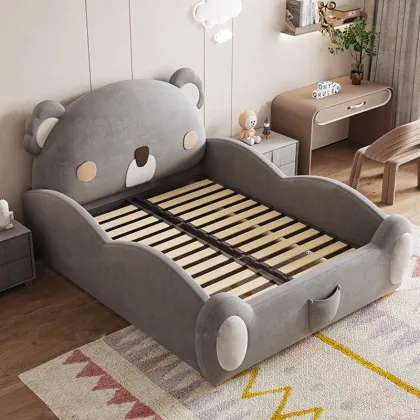 Modern Kids Bedroom Furniture: High-Quality Bear Bed with Under-Bed Storage