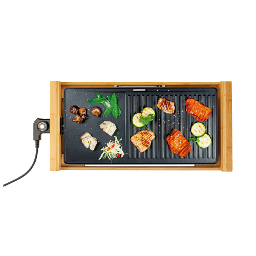 Electric grill with bamboo handle