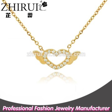 fashion costume jewelry china heart angel wing diamond necklace