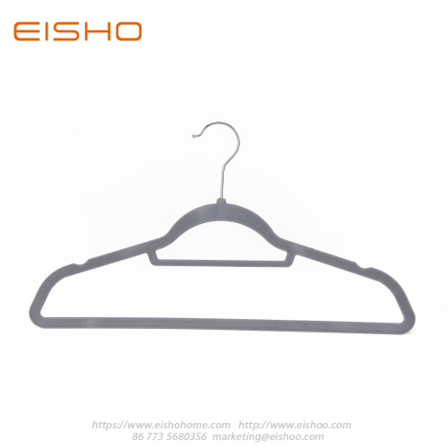 Grey Anti-slip Velvet Coat Hanger With Bar