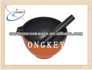 Enamel Cast Iron Mortar and Pestle