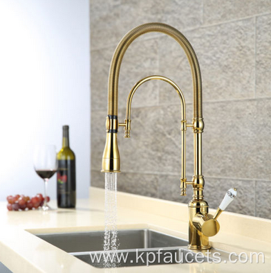 Gold Brass Porcelain Handle Swirling Spout Faucet