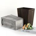 Vintage Grey Wooden Freestanding Trash Can