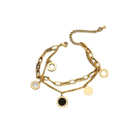 Vintage Punk Coin Jewelry: Stainless Steel Layered Fashion Gold Chain Pendant Bracelet