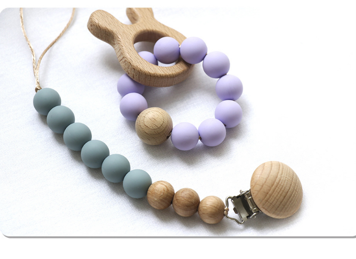 Silicone Beech Wooden Ring Teething Toys