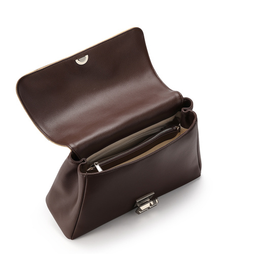 Niche Design Leather Color-Block Chocolate Tote