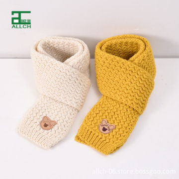 Cute Cartoon Bear Print Acrylic Knitted Scarf for Kids